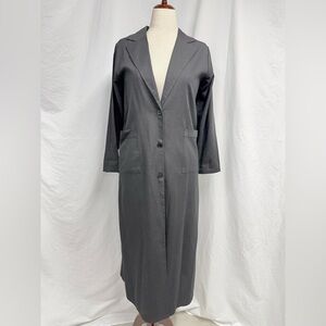 Long Black Linen Jacket Coat with Pockets